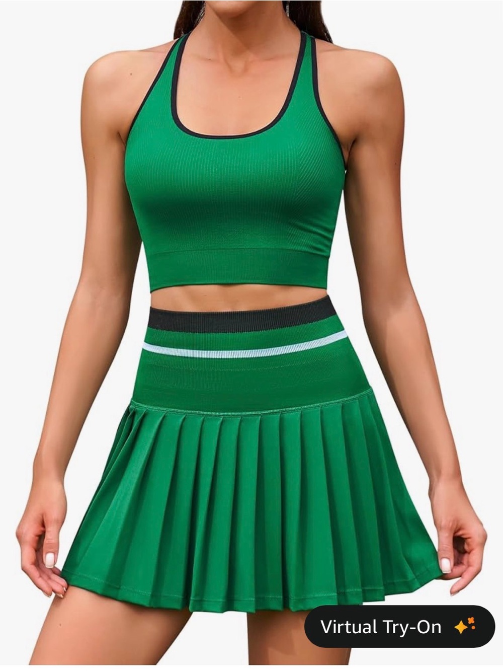 Women’s Green Pleated Pickle Ball Tennis Skirt Skort Top Outfit High-Waisted XS